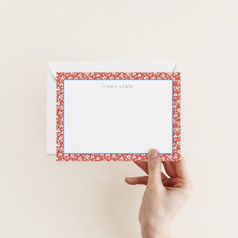 Red, White, and Blue Floral Border Stationery